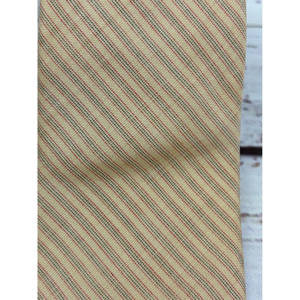 VTG Calvin Klein Mens Tie Tan Red Green Striped Silk Cotton Blend Italian Fabric - Picture 3 of 5